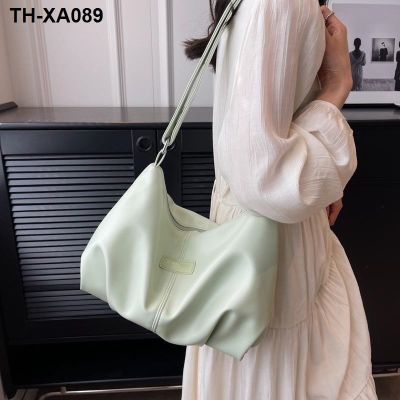 ☾☃✹ The new 2023 soft leather personality one shoulder tote bags fold contracted inclined bag handbag Japanese Korean pure and fresh