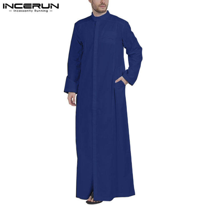 INCERUN Mens Long Sleeve Islamic Arab Saudi Jubba Abaya Long Thobe Robe ...