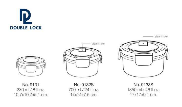 double-lock-set-กล่องใส่อาหาร-กล่องถนอมอาหาร-ทรงกลม-ฝา-steam-hole-x3-รุ่น-99133s