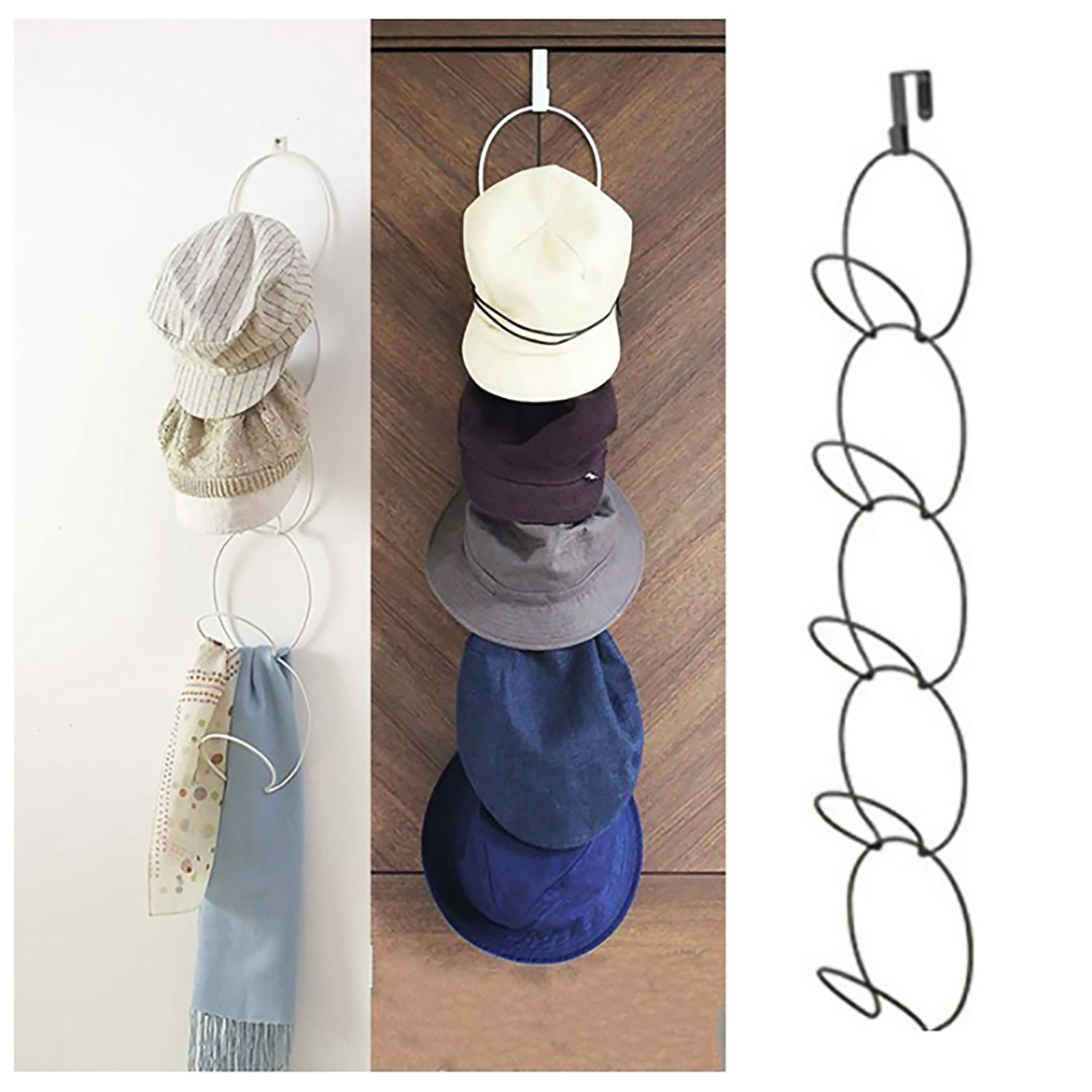 Iron Wire Wardrobe Hat Hooks for 5 Hats Hat Display Rack Baseball Cap Towel Rack Holder Organizer TopHGC Hat Hooks White 