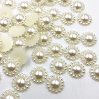 50Pcs/lot 13mm Beige Imitation Pearls Half Round Flatback Beads Wedding Cards Embellishments DIY Decoration Beads