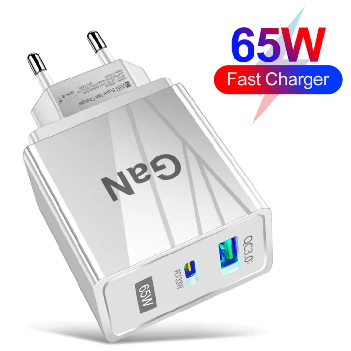 65W GaN Charger 2 Ports QC3.0 Quick Fast Charger for iPhone 13 Pro Xiaomi Sаmsung Tablets Phone Desktop Laptop Travel Wall Power Adapter