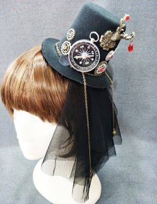 Victorian Punk Mini Hat หมวกปาร์ตี้เต้นรำค็อกเทลกิ๊บติดผม Gothic Mini หมวก Steampunk Accessories