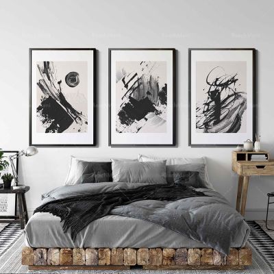 Modern Abstract Abstract Prints-โปสเตอร์ผ้าใบนอร์ดิก-ศิลปะนามธรรมที่เรียบง่ายเนื้อแปรงทาสี Stroke Art-เหมาะสำหรับตกแต่งบ้านและคนรักศิลปะ