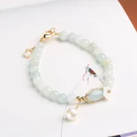 [COD] freshwater pearls jadeite winding hand ornaments flowers emerald rice beads bracelet national trend cold wind light luxury