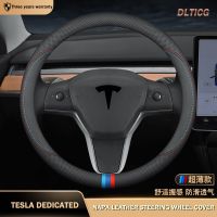 DLTICG Car Steering Wheel Cover For Tesla Model 3 Y S X Roadster Interior Accessories Central Control Series Genuine Leather