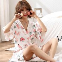 COD SDFGERGERTER Ladies Cartoon Printing Sleepwear Women Comfort Kimono Style Female Homewear Summer New V-Neck Short Sleeve Shorts Casual Wear