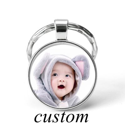 【CW】✾  Personalized Keychain Custom Baby Photo  Word Txt Logo Keyring Pendant Glass Jewelry Birthday Gifts