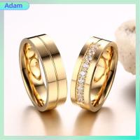 ADAM ผู้หญิงผู้ชาย คู่รัก AAA CZ ลูกบาศก์เซอร์โคเนีย ทอง 18K ชุบ แหวนแต่งงาน สแตนเลส