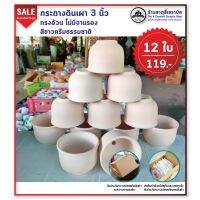 กระถางดินเผา 3×2.5 ทรงอ้วน และทรงปากแตร ไม่มีจานรอง ขาวครีมธรรมชาติ 12 ใบ 119