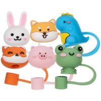 6 Pcs Animal Straw Set Reusable Tips Covers Hawaiian Party Supplies Protective Silicone Cap Protector Silica Gel Child Topper Cups