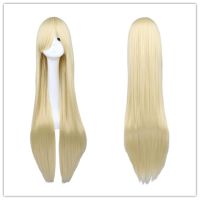 [Free ship] wig 100cm long straight hair high temperature silk grub light gold foreign trade best selling