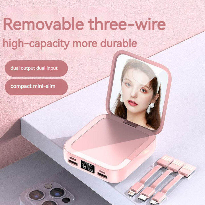 The new beauty mirror power bank 20,000 mAh comes with a 3in1 cable