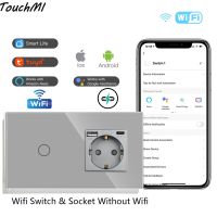 Touchimi Wifi Touch Switch 1/2/3Gang Smart Light Switches EU Wall Socket USB Type-C Power Outlets Tuya Google Alexa App Control Ratchets Sockets