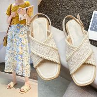 Fairy wind 2023 summer sandals women cross word han edition with flat sandals contracted fashion sandals restoring ancient ways