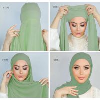 Jilbab Sifon Wanita Muslim, Syal Kepala Syal Bawah Kerudung Sifon Instan Dengan Topi Bonnet Untuk Perempuan