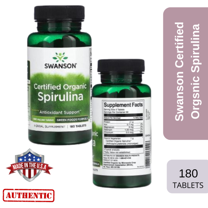 Spiruline Bio Certifiée Swanson - 500 Mg Par Comprimé, 180 Comprimés - Cure Quotidienne