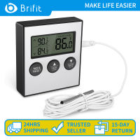 Brifit เครื่องวัดอุณหภูมิตู้เย็น Temperature Sensor Monitor เครื่องวัดอุณหภูมิตู้แช่แข็งแบบดิจิตอลเครื่องวัดถังปลาพร้อมค่า Max/Min แสดง ℃/℉ นาฬิกาปลุกสำหรับตู้เย็น, ตู้แช่แข็ง, ห้องเย็น, ถังปลา, ห้องปฏิบัติการ, บ้าน