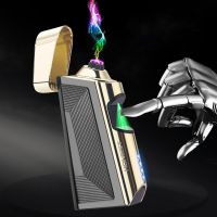 ✧✺ HONEST Infrared Touch Induction Ignition Electric Pulse Cross Double Arc USB Lighter Outdoor Windproof Power Display Men 39;s Gift