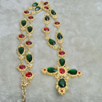 Cross necklace with vintage Baroque style, high quality colored crystal necklace sweater chain, womens wear accessories