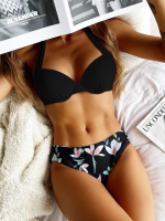 Floral Print Halter Push Up Bikini Swimsuit