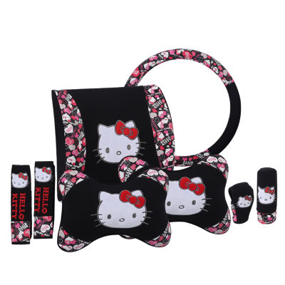 cartoon cute car headrests pillows lumbar cushion seat belt auto steering wheel cover car accessories gift for women girls