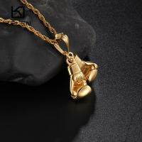 Fashion Double Fist Necklace Men Stainless Steel Gold Boxing Glove Pendnat Necklace 60cm long Chain Necklace Jewelry