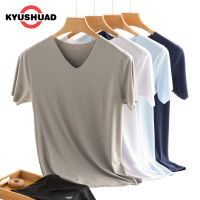 KYUSHUAD เสื้อยืดผู้ชาย เสื้อยืดแขนสั้นผ้าไอซ์ซิลค์ไร้รอยต่อของผู้ชาย,เสื้อตาข่ายทรงสลิมฟิตยืดหยุ่นบางคอวีแห้งเร็วสำหรับฤดูร้อน