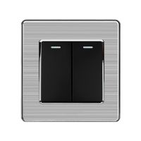 Viswe 2 Gang 1 way power 16A light switch with panel switch panel, black, white, gold, 86mm x86mm