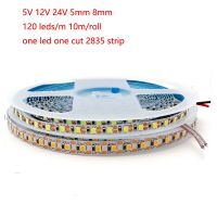 10M 5V 12V 24V 5Mm 8Mm 2835 120LED แถบไฟ LED แคบบาง/M 1LED เทปแบบตัดสีขาวอบอุ่นของตกแต่งบ้านหลอดไฟสีขาวสีขาวเย็นธรรมชาติ