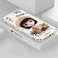 [ฟรีสายคล้อง] สำหรับเซลล์เคสโทรศัพท์ Samsung M02กาแล็คซี่/A02การ์ตูน INS สาวน่ารักขอบสี่เหลี่ยมลวดลายปลอกชุบหรูหราเคสโทรศัพท์ชุบเคสโทรศัพท์นิ่ม