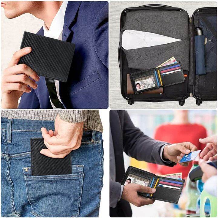 slim-minimalist-tri-fold-wallet-carbon-fiber-rfid-blocking-mens-wallet-with-id-window-and-9-card-slots