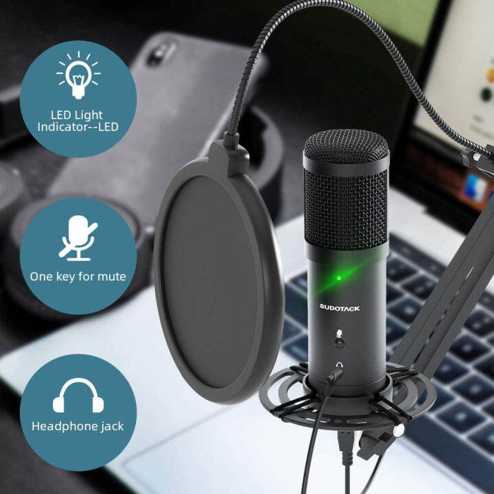 sudotack-usb-streaming-pc-microphone-zero-latency-monitoring-professional-192khz-24bit-studio-cardioid-condenser-mic-kit-with-mute-button-for-podcasting-gaming-home-recording-youtube