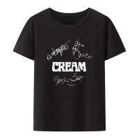 2023 NewCream ลายเซ็นเสื้อยืด Eric Clapton แจ็คครูซขิงเบคไฟล้อเป็นกลางแขนสั้นหลวมแฟชั่นระบายอากาศสบายๆด้านบน