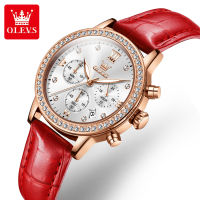 OLEVS 9933 Leather Band Women Wristwatch Waterproof Fashion Quartz Watches For Women Chronograph Calendar