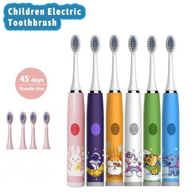 ✌ Soft Ultrasonic Electric Toothbrush Sonic Brush Head Children Sonic Cartoon Kids Rechargeable Soft Hair Cleaning Brush