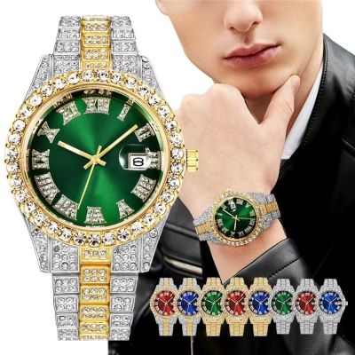 【Hot seller】 New mens steel belt quartz watch hip-hop business calendar full diamond male manufacturers