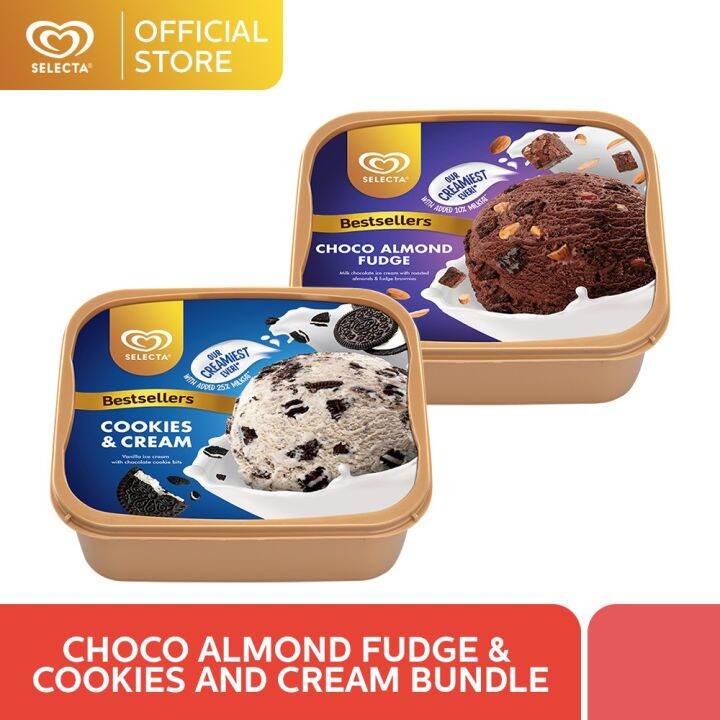 Selecta Cookies Cream 1.3L and Choco Almond Fudge 1.4L Bundle Lazada PH