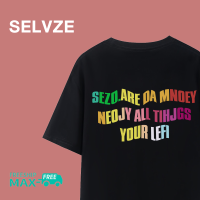 SELVZE ฉบับภาษาเกาหลีของเสื้อพิมพ์ลายตัวอักษรสีลำลองที่เข้ากับเสื้อโอเวอร์ซี่สำหรับผู้หญิง