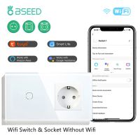 BSEED 1/2/3Gang 1/2/3Way WIFI Touch Light Switch Smart Wall Switch Smart Life APP Glass Panel with EU Socket Without Wifi White Power Points  Switches