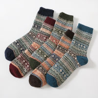 Japanese R Mans Thickened Warm Socks Autumn Winter Geometric Style Striped Woolen Socks For Men Scandinavian Socks Stocking