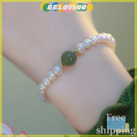 Beloving ขายแฟลชกำไลข้อมือวินเทจสีครามธรรมชาติสร้อยข้อมือลูกปัดมุกน้ำจืดปรับได้งานแต่งงานโรแมนติกของขวัญเครื่องประดับแฟชั่น