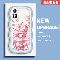 เคส JIUMOO สำหรับ Xiaomi Redmi Note 11 Pro 5G Note 11e Pro ชานมสีชมพูลายการ์ตูนน่ารักขอบคลื่นครีมแฟชันเคสโทรศัพท์โปร่งใสเรียบง่ายฝาครอบป้องกันซิลิโคนปลอกอ่อนกันกระแทกที่สร้างสรรค์