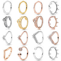 16 Styles New 3 Color Crown Love Heart Silver Color Crystal Rings For Women Wedding Party Jewelry