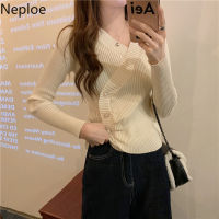 Neploe Long-sleeve Bottoming Sweater Womens 2021 Spring Autumn Thin Slim Fit Knitted Tops Tight-fitting V-neck Inner Jumper