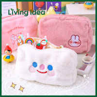 Living idea กระเป๋าเครื่องสําอาง กระเป๋าใส่เครื่องเขียน ผ้ากํามะหยี่ขนนุ่ม ปักลายน่ารักสุดคิวท์ สําหรับผู้หญิง