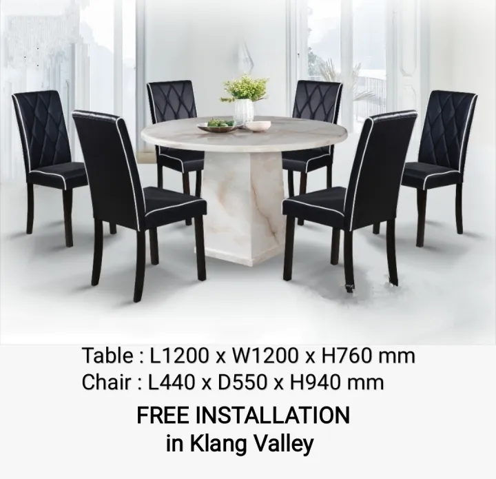 6 Seater Round Marble Dining Set, Dining Table Round 6 Chairs
