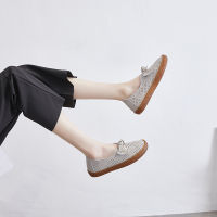 Available Women Bow Loafers Fashion Yellow Flats Shoes Genuine Leather Casual Shoes