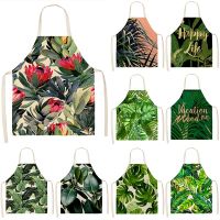 Green Tropical Palm pattern 53*65cm Cleaning Aprons Home Cooking Kitchen Apron Cook Wear Cotton Linen Pinafore Adult Bibs 46342 Aprons