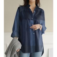 READY STOCK】ST255 Linen Plus Size Long Sleeve Collar Shirt Muslimah Front Button Shirt Baju Lengan Panjang Linen